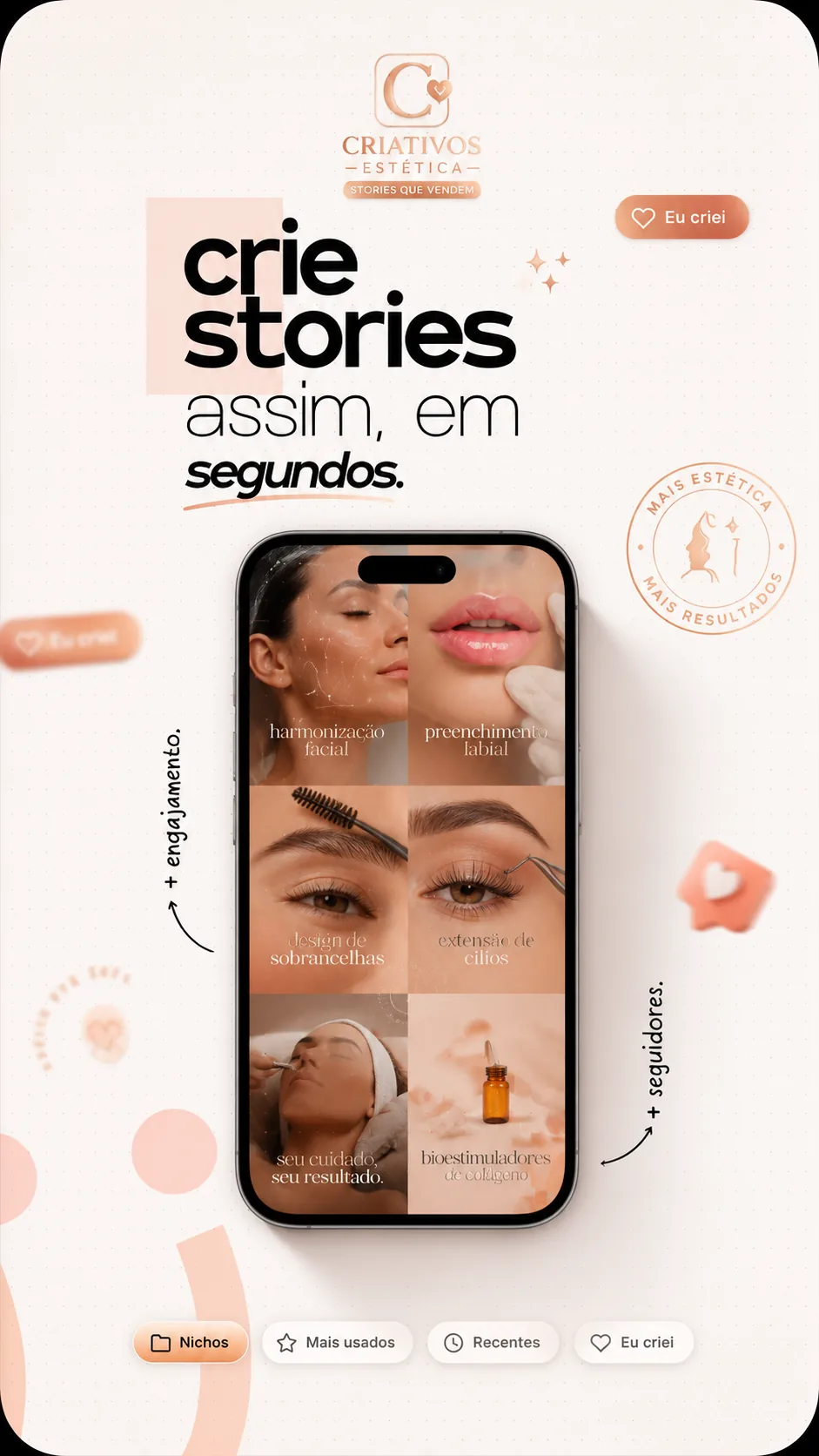 Exemplo de Story no app: Crie em segundos