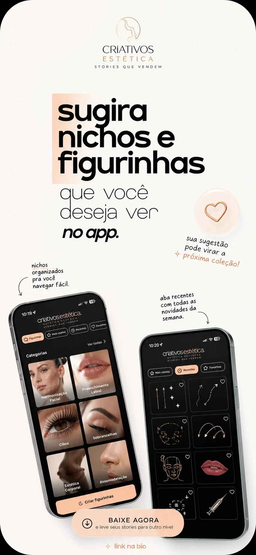Exemplo de Story no app: Sugira figurinhas